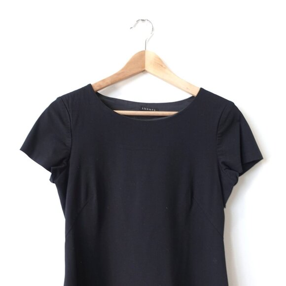 THEORY Dress 4 Black Mini Sheath Fitted Classic Small Stretch Work USA $245 - Picture 2 of 16